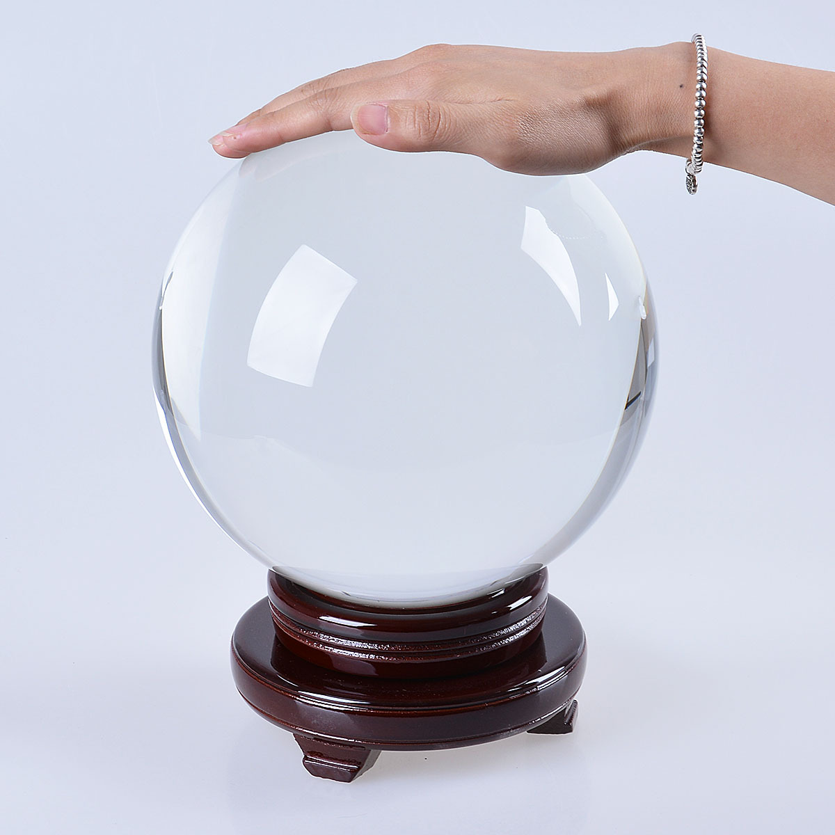 200MM Clear Crystal Ball 7.87Inch Glass Sphere Photo Prop Free Stand