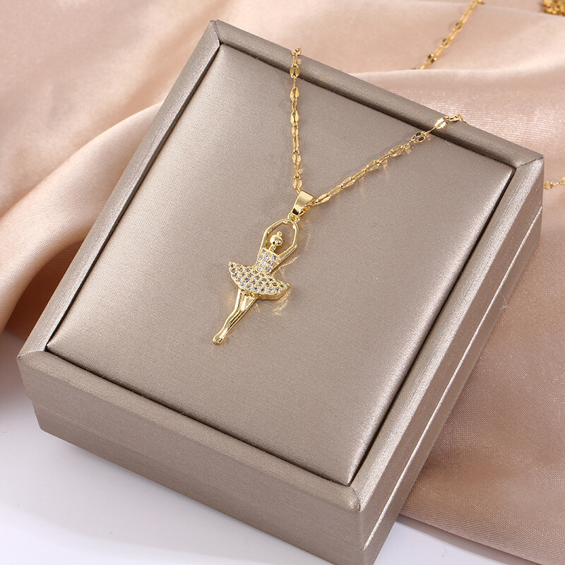 Women’s Fashion Jewelry Cubic Zircon Gold Ballet dancer Pendant Necklace 1PC
