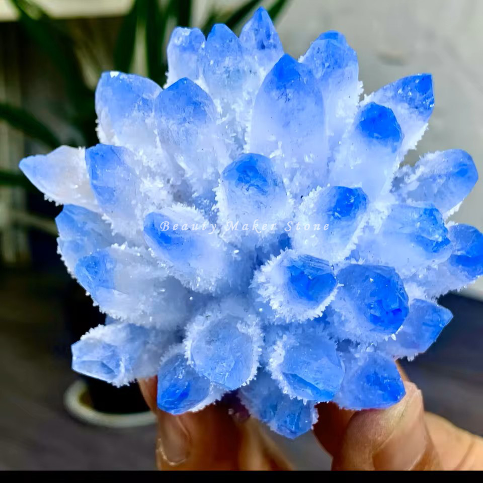 350G New Find Blue Phantom Quartz Crystal Cluster Mineral Specimen Healing Gift