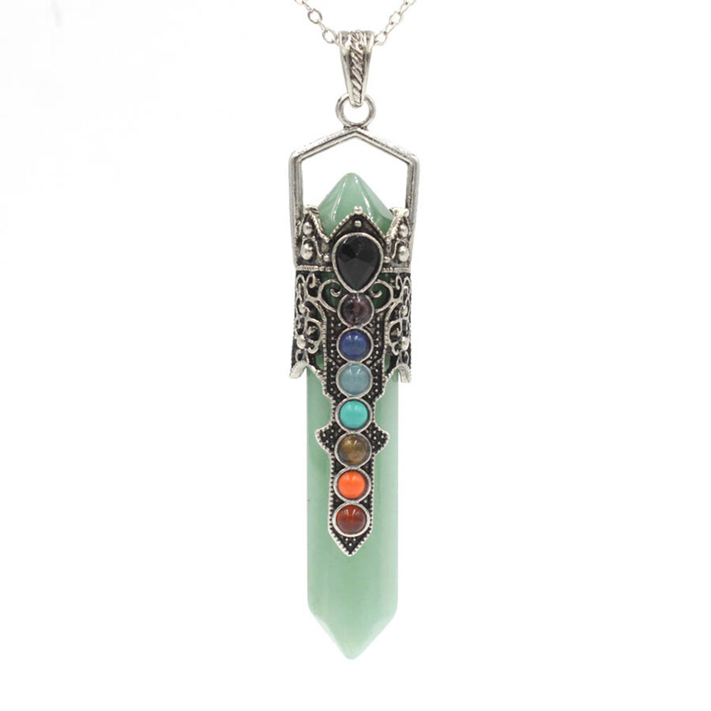 7 Chakra Beads Crystal Double Point Stone Quartz Pendant Necklace Reiki Healing