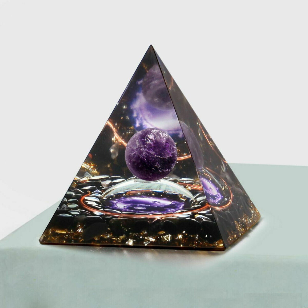 EMF Protection Orgonite Pyramid Amethyst Peridot Healing Crystal Energy Orgone