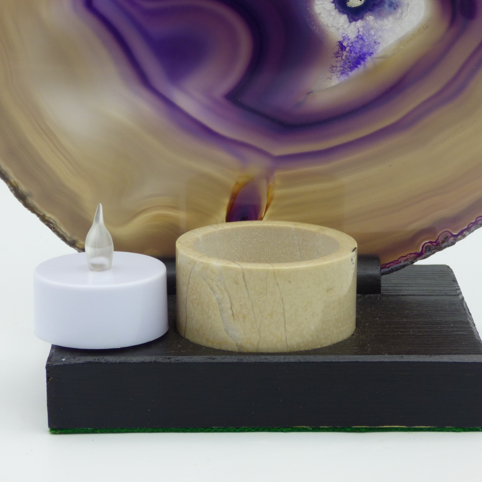 Large Agate Crystal Slice Purple Banded Candle Night/ Tea Light Stand Holder