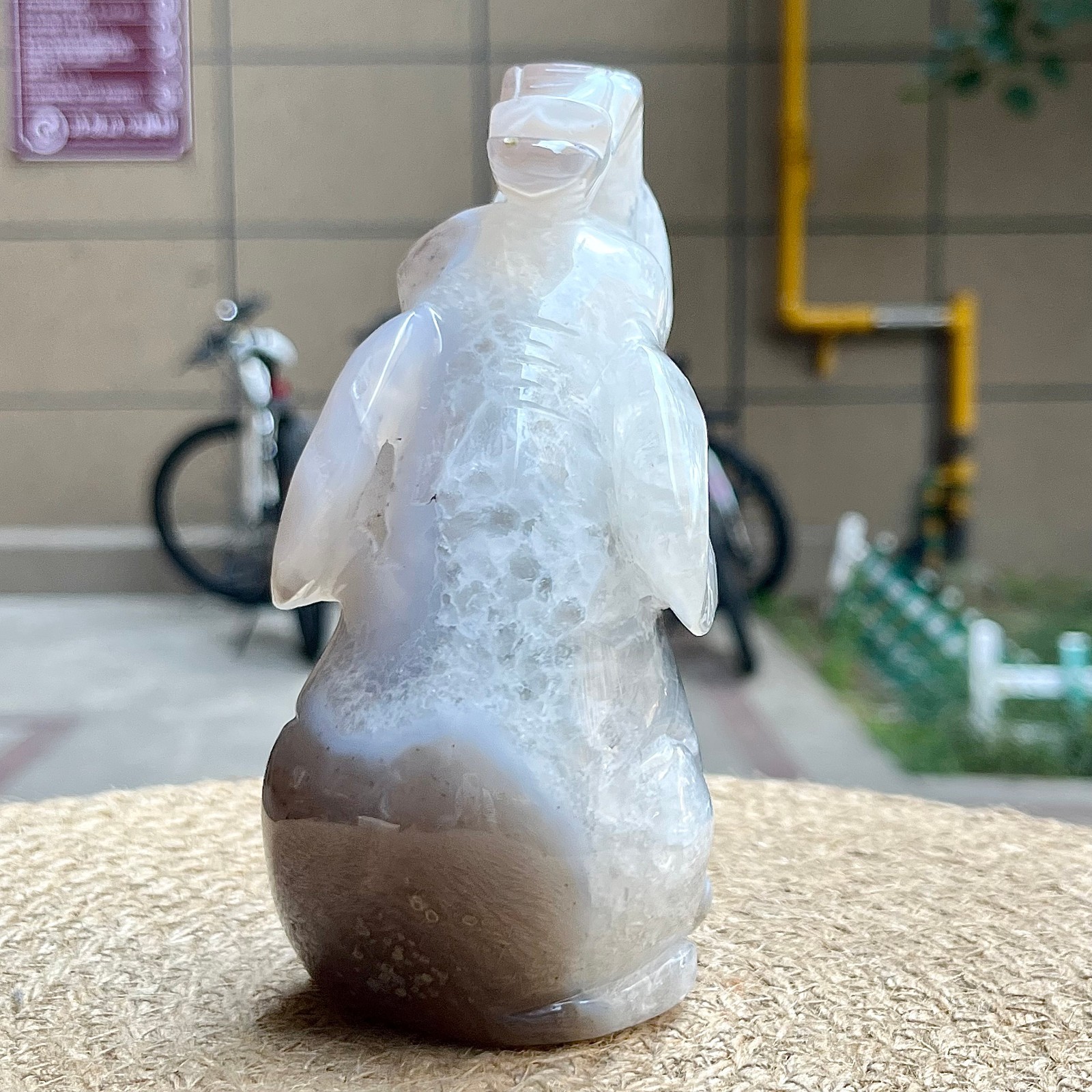 754 g Crystal Agate Elephant Carving Birthday Gift Animal Sculpture Decor