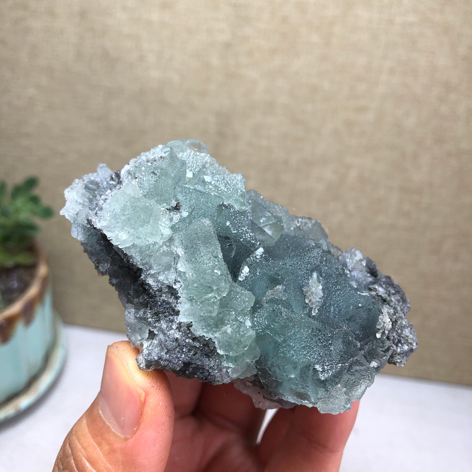 122g NATURAL Green Cubic FLUORITE Crystal Cluster Mineral Specimen A4738