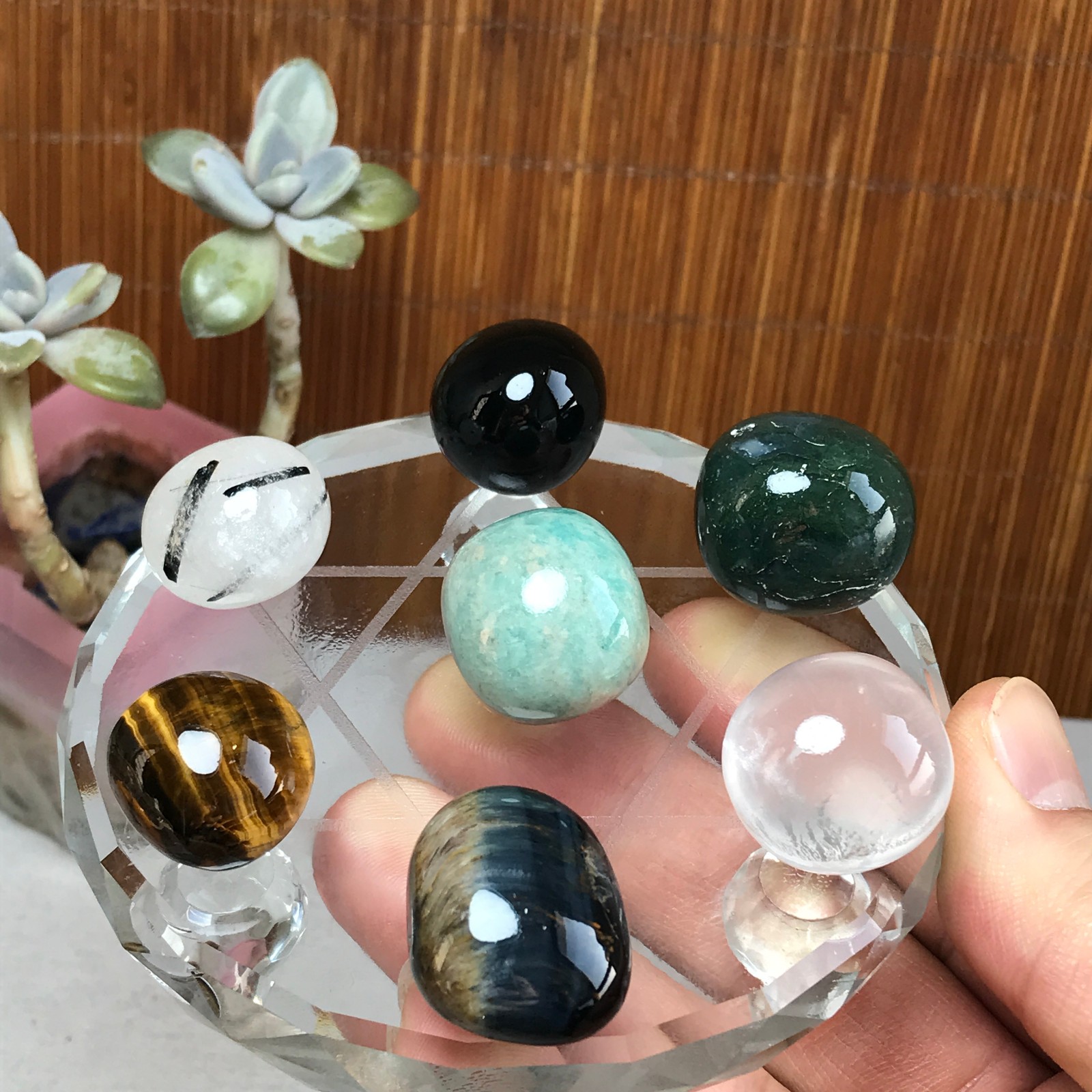 Natural seven different types of crystals Seven Star Array Specimen Base A3050