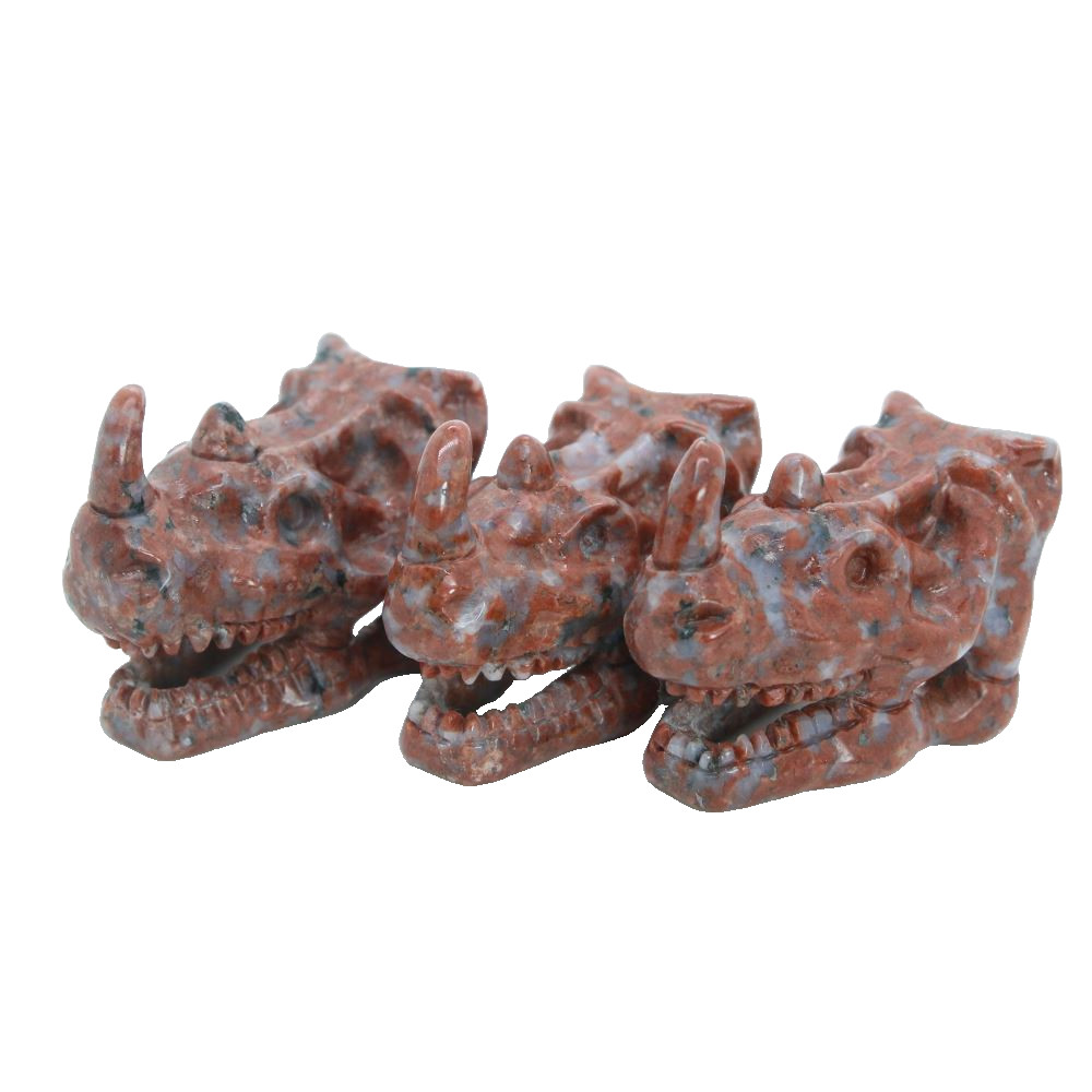 2.4″ RED WHITE STONE Carved Rhinoceros Crystal Skull Crystal Healing Random 1pc
