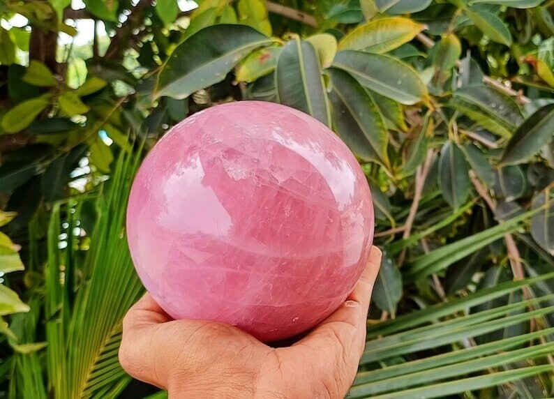 Large 100MM Rose Quartz Sphere Ball Hand Carved Crystal Home Office Decorative