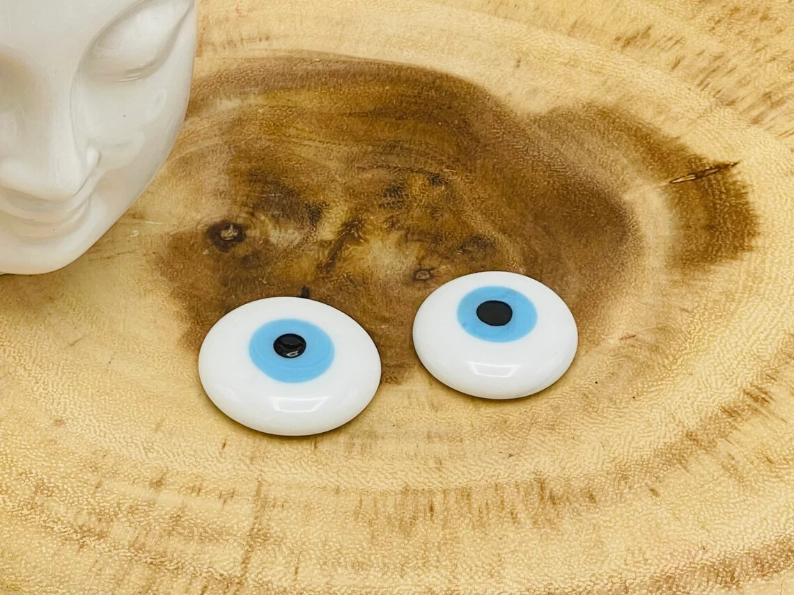 Evil Eye Palm Smooth Stone, Lucky Charm Cabochon, Protection Crystal, 1 inch