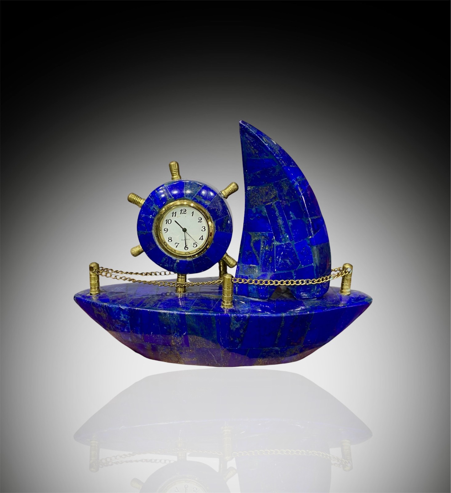 Lapis Lazuli Table Clock , Hand Made LapisLazuli Ship Clock, Decoration Pices