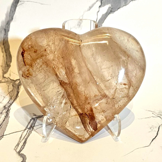 Polished Rose Quartz Heart Shaped Natural Crystal Specimen On Stand
