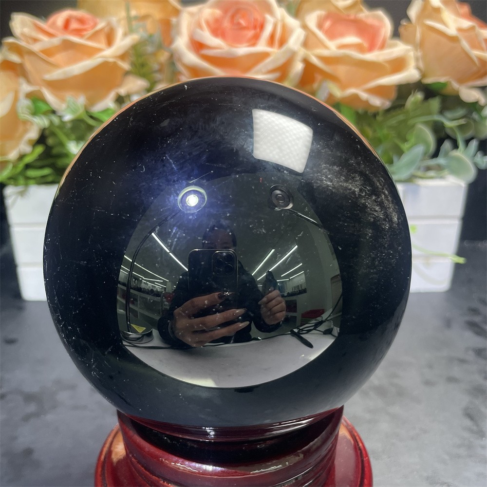3.4LB 3.9″Natural Black Obsidian Sphere Ball Crystal Heal Reiki Quartz Decor