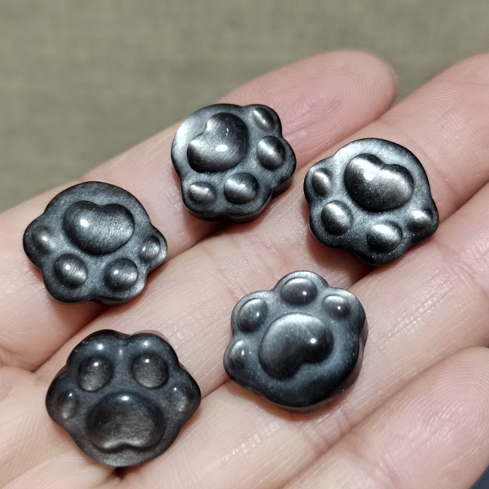 5pcs Natural Silver Obsidian Cat Claw Skull Carved Quartz Crystal Skull healing