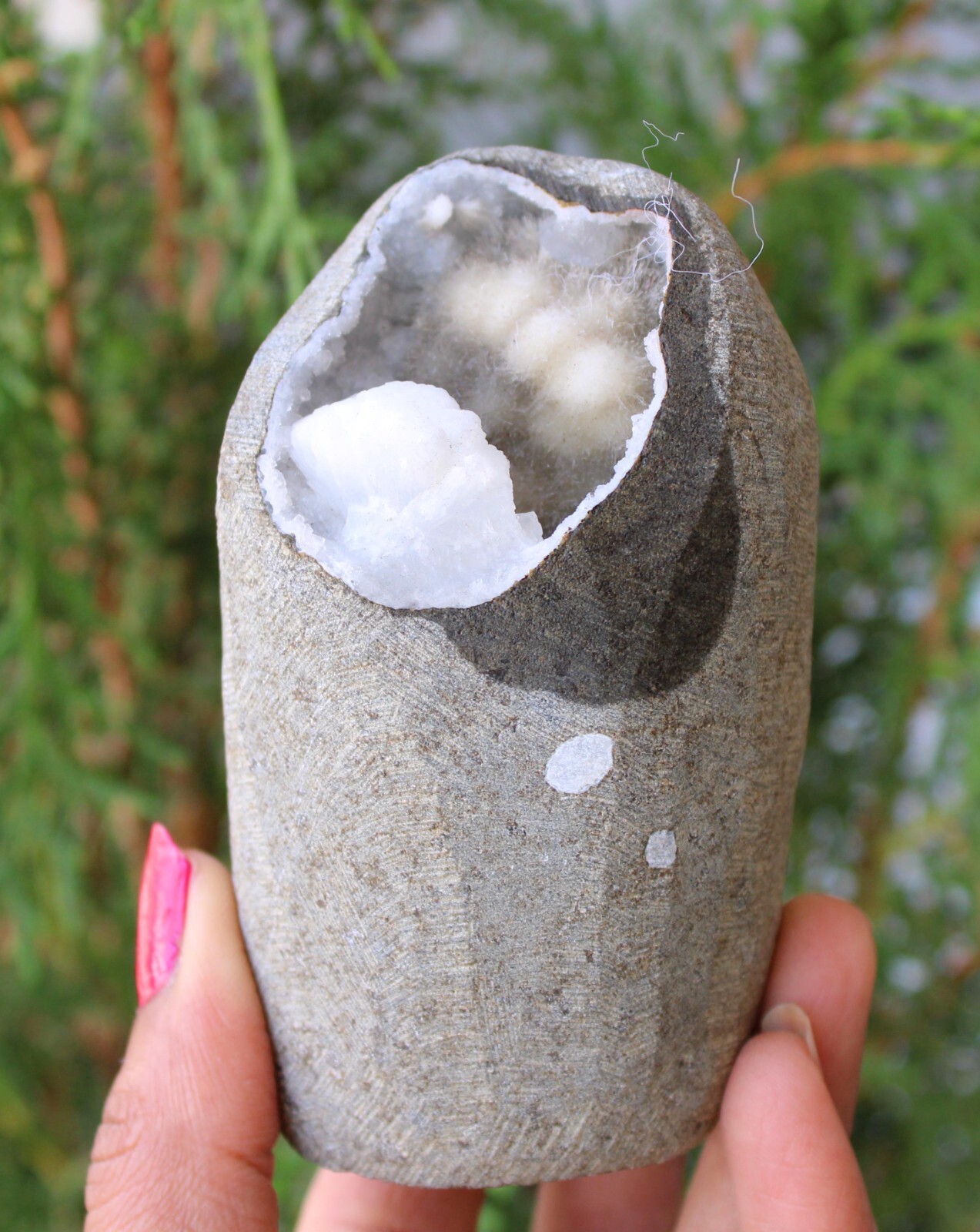 Scolecite w/ Heulandite In Geode Natural Minerals Specimen ( 9×5 Cm’s) #M54