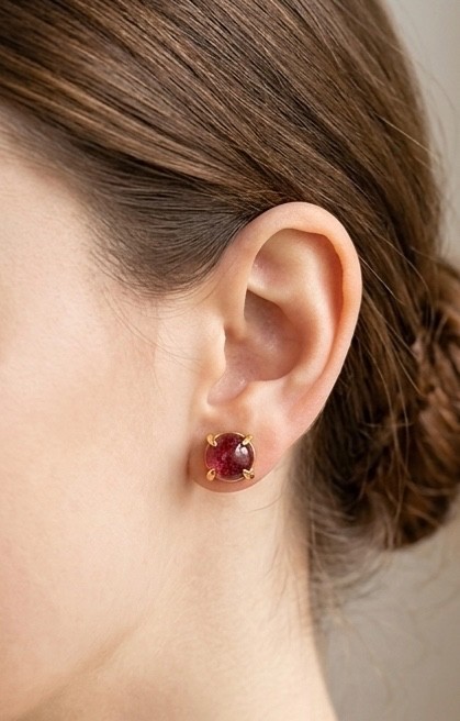 Wholesale 5 Pairs Natural Watermelon Earring Stud w Gold Filled 6mm Crystal
