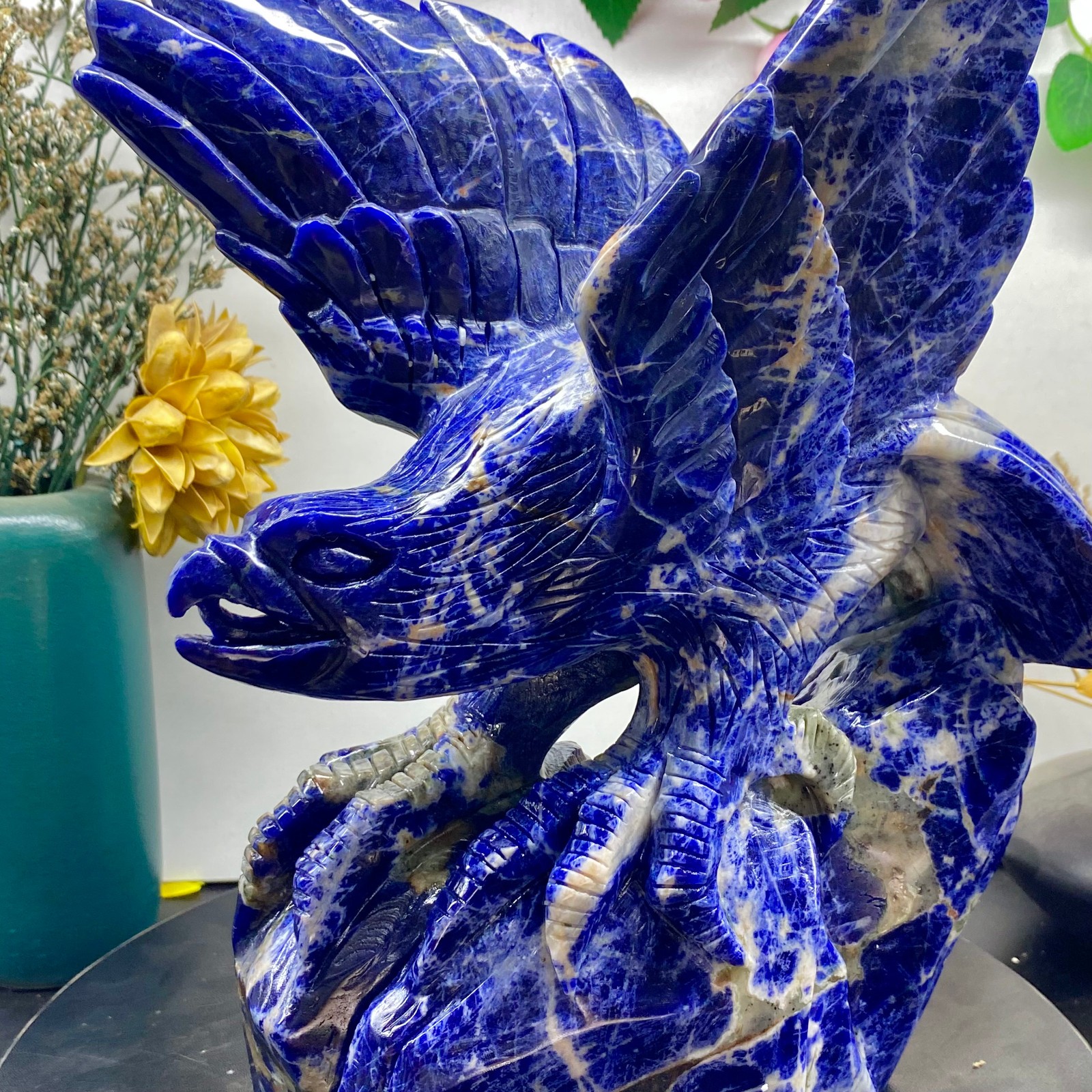 6.83LB Natural Blue Vein Stone Hand Carved Eagle Statue, Reiki Healing crystal
