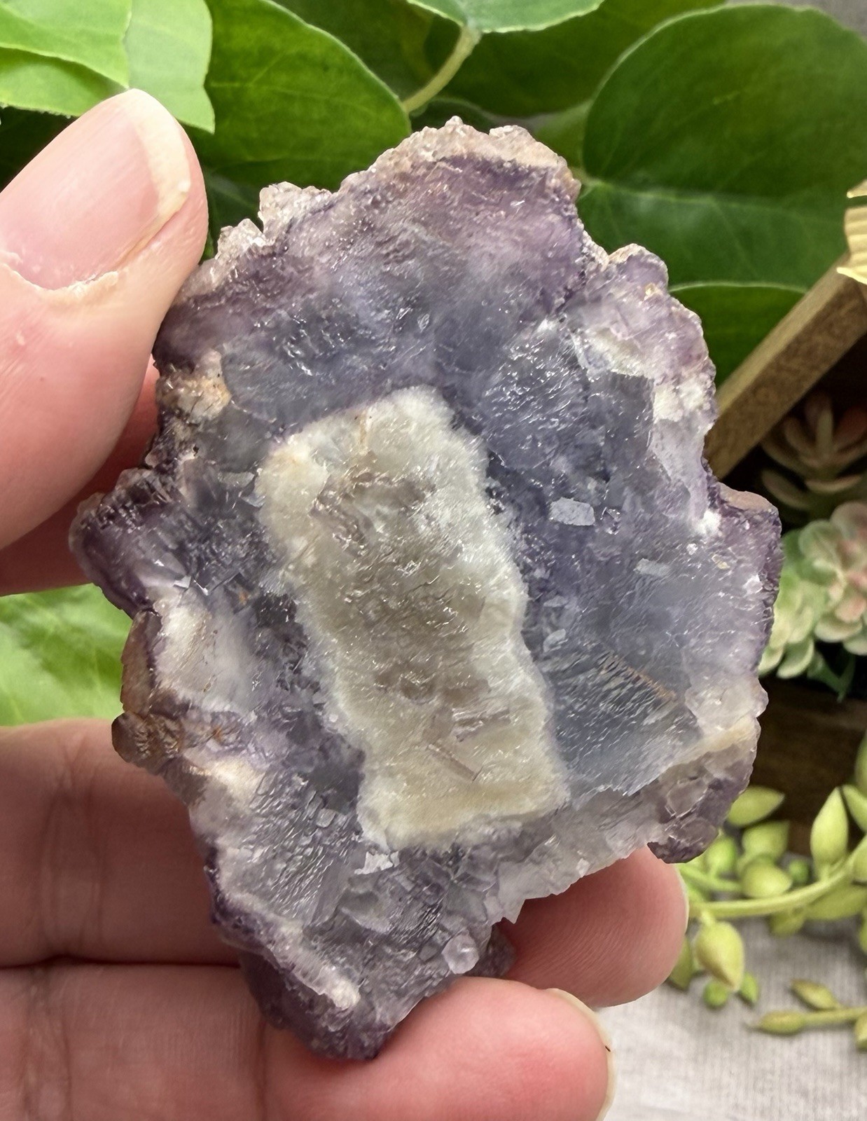 Crystal 58g Natural Coated Purple Window Cube Fluorite Specimen Mineral
