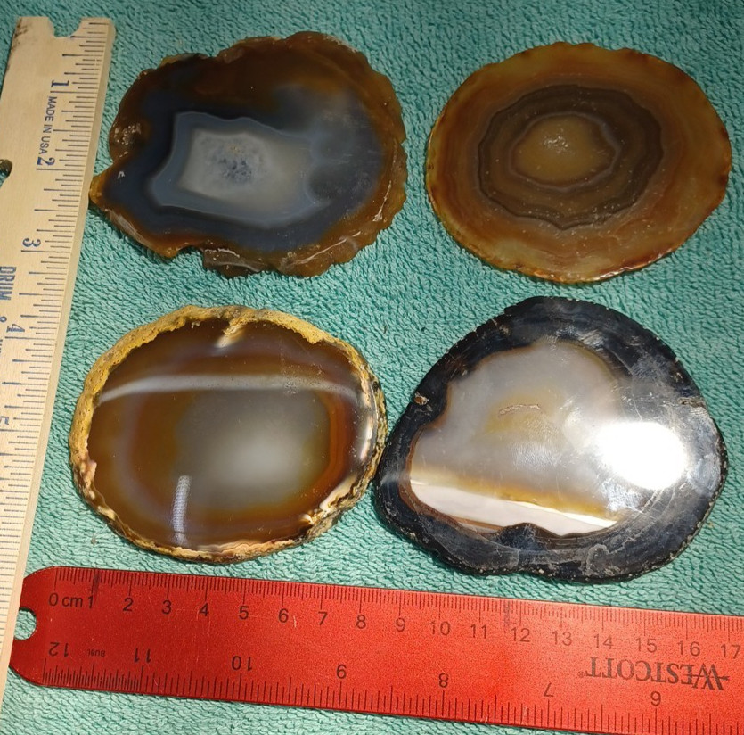Set of 4 AGATE SLICES Quartz Crystal Geode – Gorgeous
