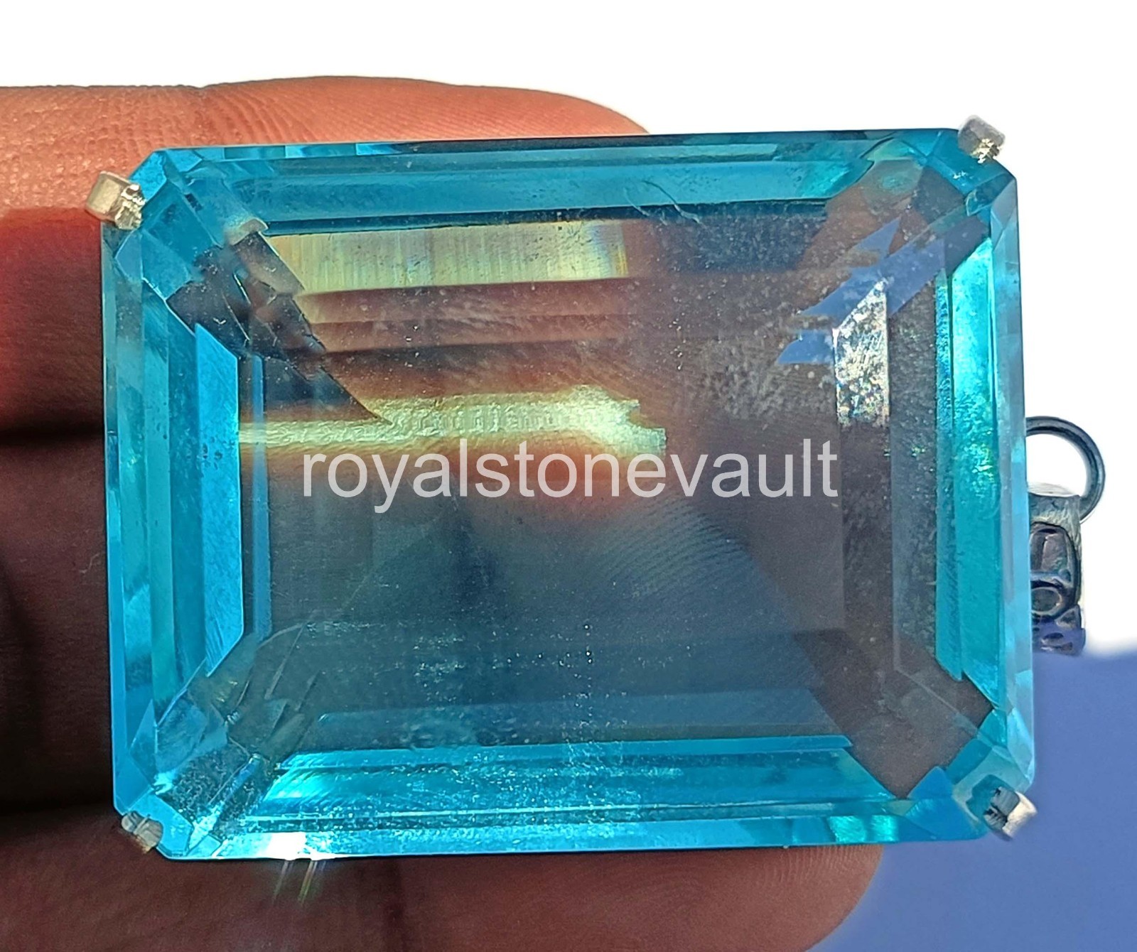 240 Ct Natural Blue Aquamarine Emerald Shape 925 Silver Pendant IGL Gems 6LHD