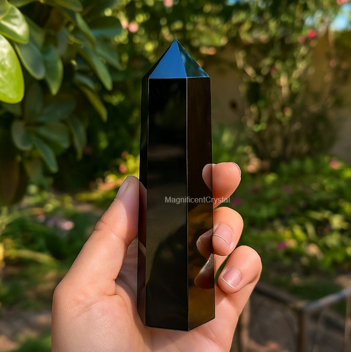 Natural Black Obsidian Tower Point Healing Home Decor Art Display Crystal Gifts