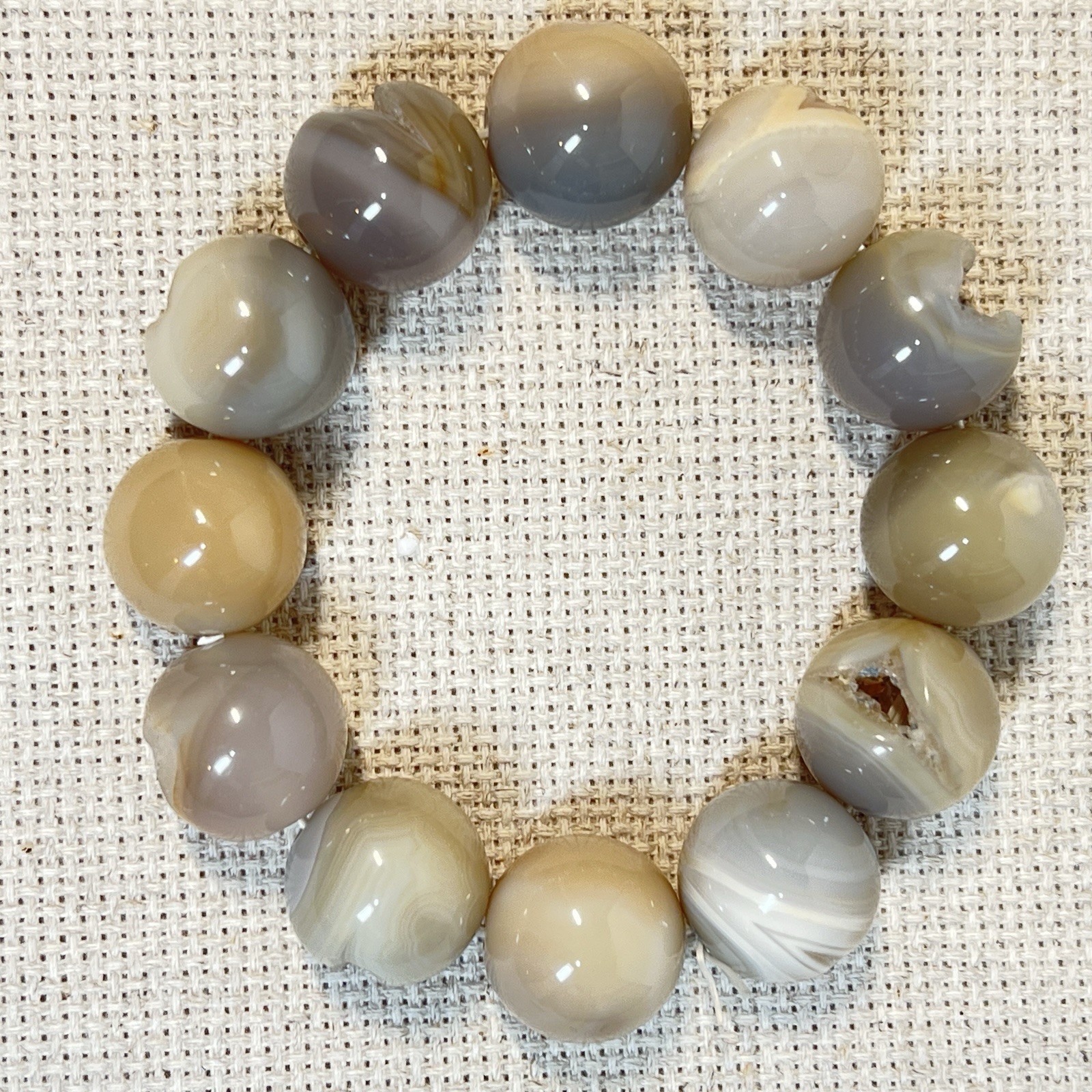 Botswana Drusy Agate Beaded Stretch Bracelet 18mm Statement