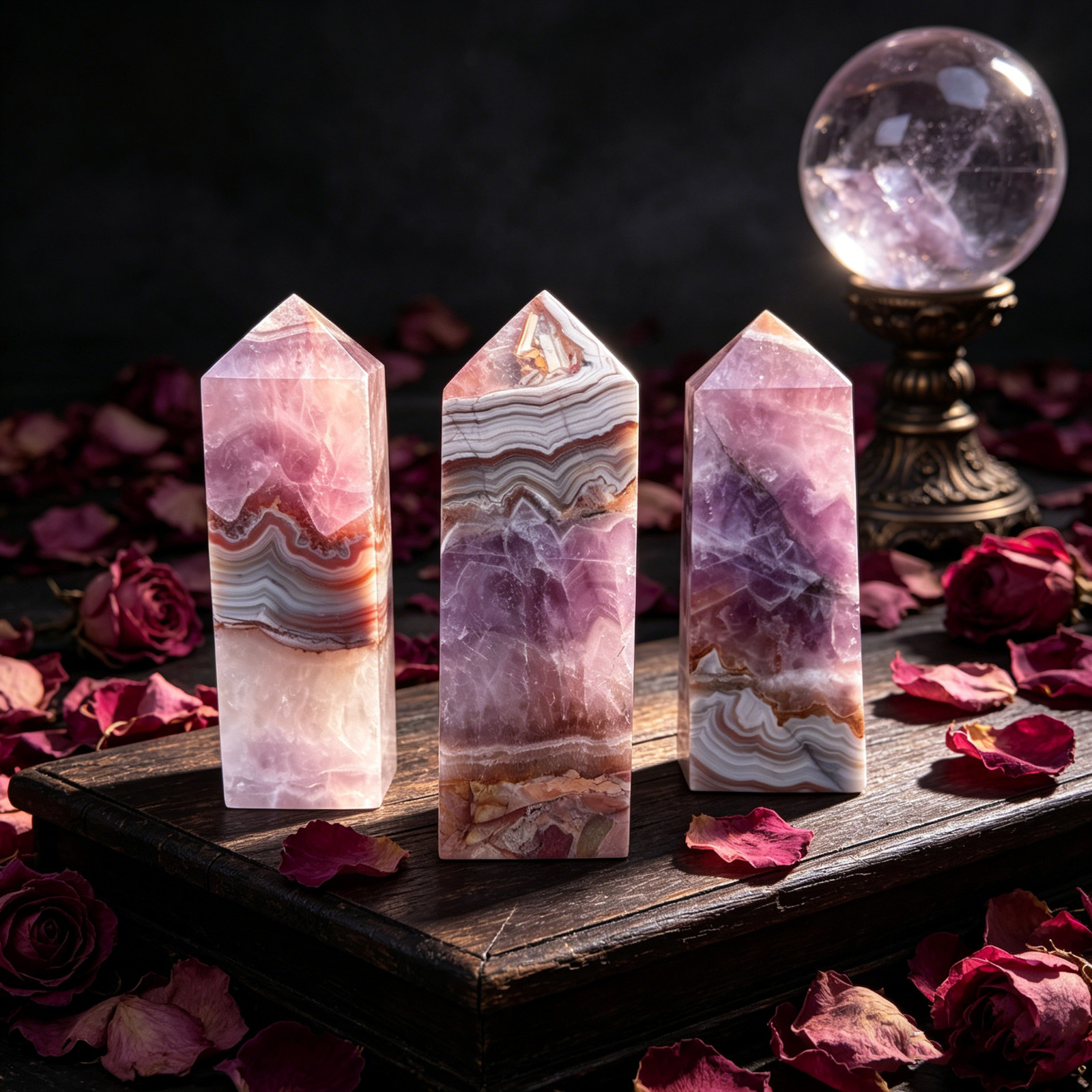 Natural Amethyst & Banded Agate Crystal Tower Obelisk Healing Wand Home Decor