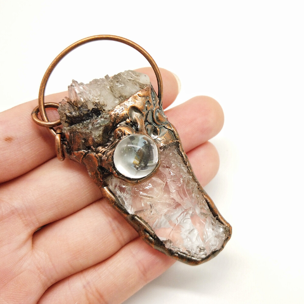 Natural Crystal Pendant Sun Stone Triangle Clear Quartz God Retro Chakra Vintage