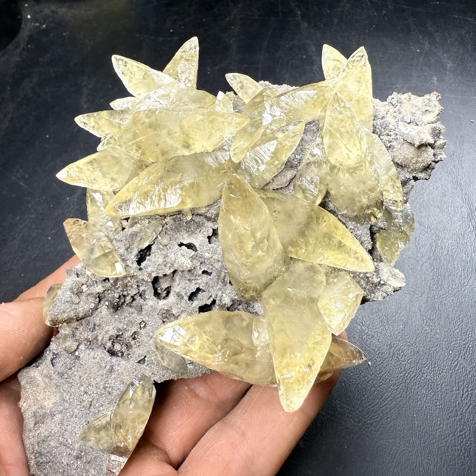 Golden Calcite Crystals on Chalcopyrite Pyrite Matrix / Missouri