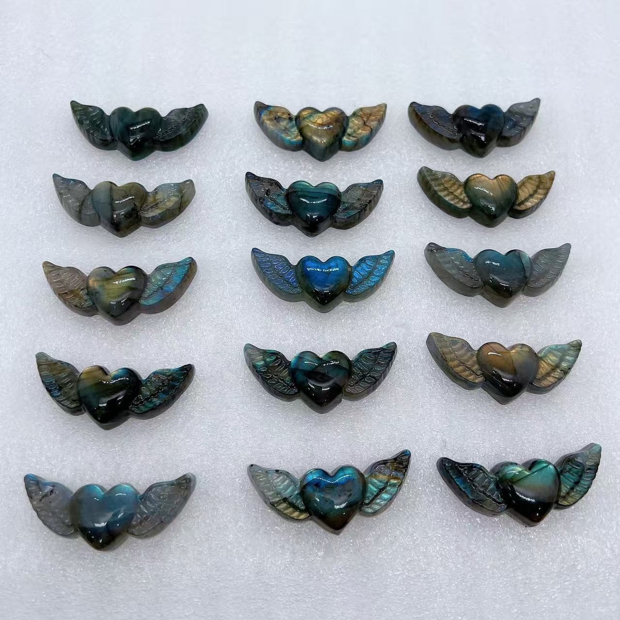 1pc Natural Labradorite Quartz Carved Lover Wing Skull Crystal Healing Gift