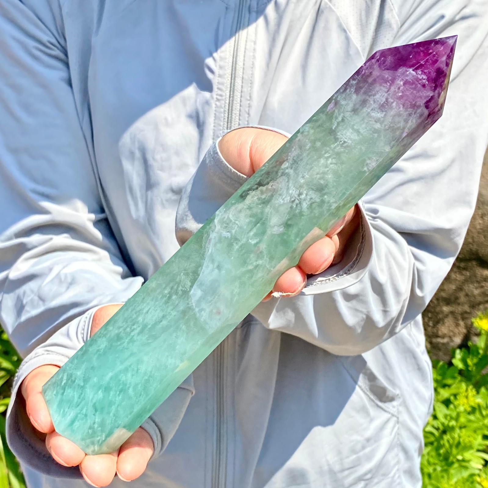 1.39LB Natural Fluorite Crystal Column Magic Wand Obelisk Point Earth Healing