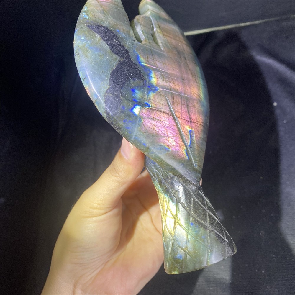 0.7LB 6″Natural A++Labradorite Angel Statue Crystal Reiki Carving Heal Decor