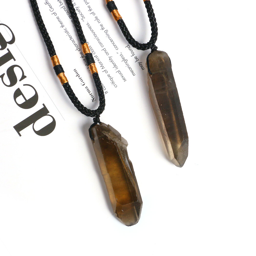 1PC Natural Irregular Smokey Quartz Necklace Crystal Pendant Stone Reiki Healing