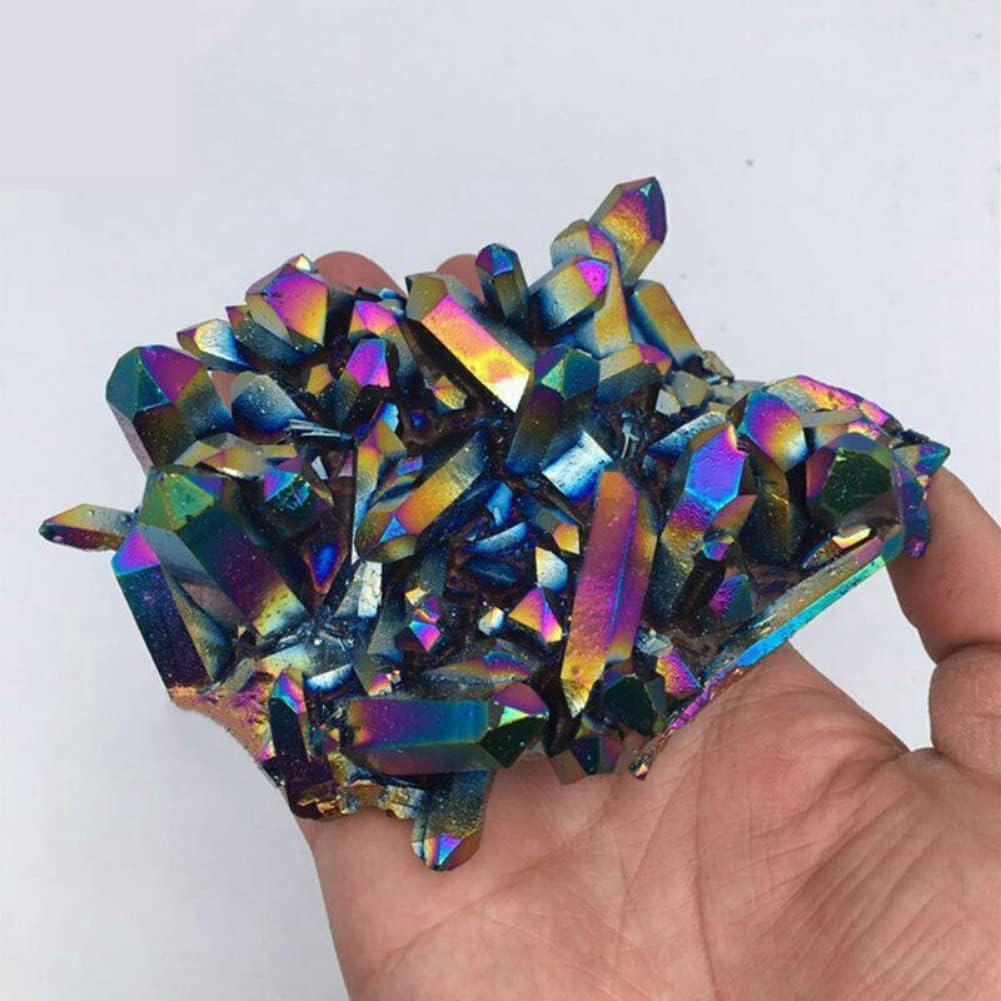 100G Large Natural Rainbow Aura Titanium Quartz Crystal Cluster Rock Healing Irr