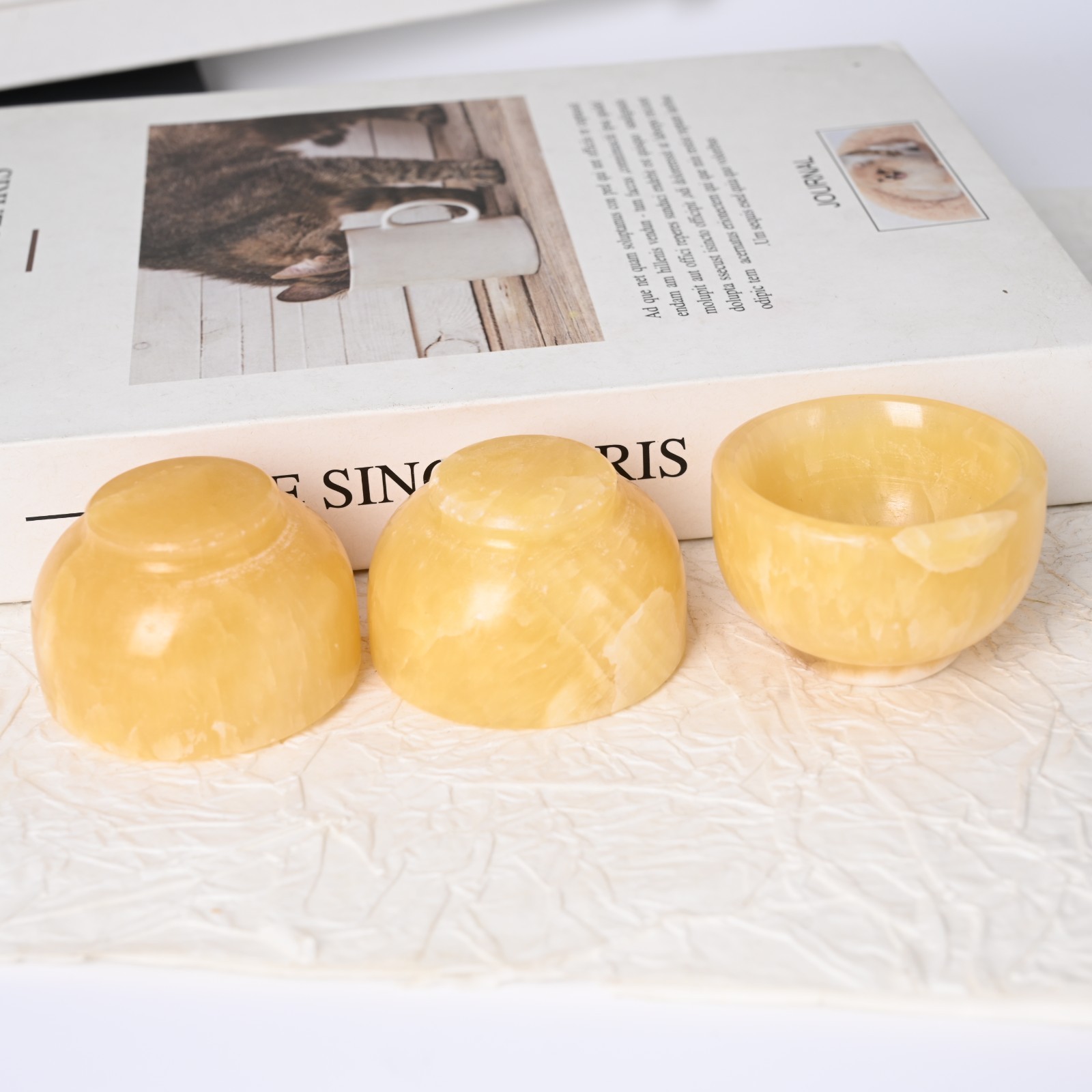 NEW! 2pc 50Mm Natural Yellow Calcite Water Bowl Polished Crystal Decor Girl Gift