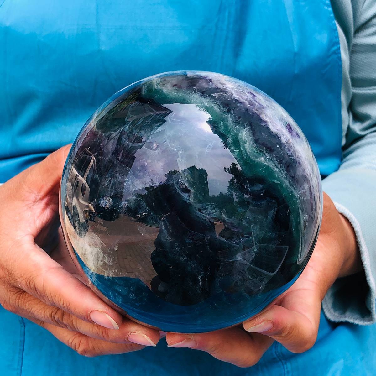 6.42LB Natural rainbow fluorite sphere quartz crystal polished ball healing