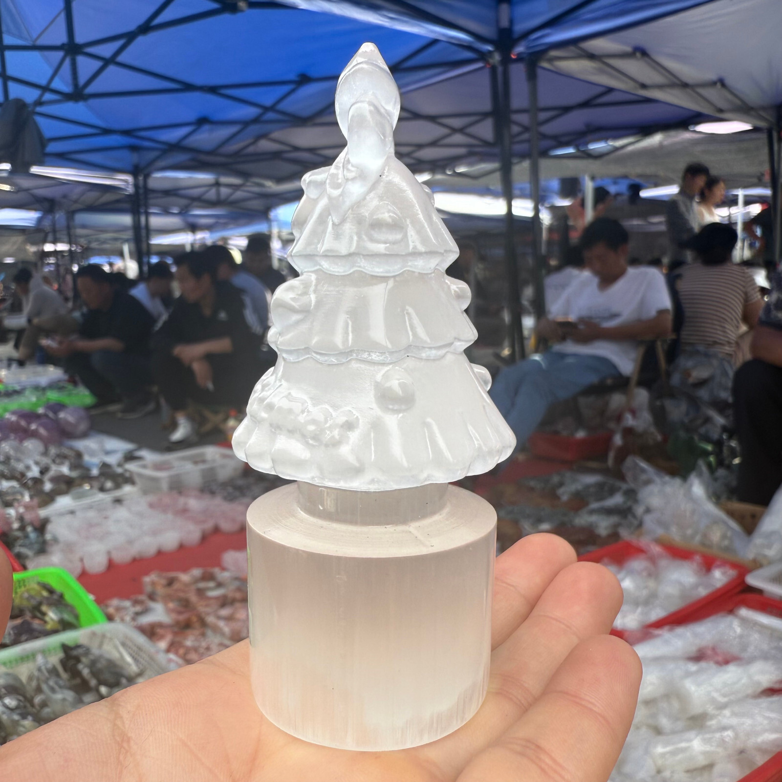 3.8″Natural White stone paste Christmas tree Quartz Crystal Carved Reiki Healing
