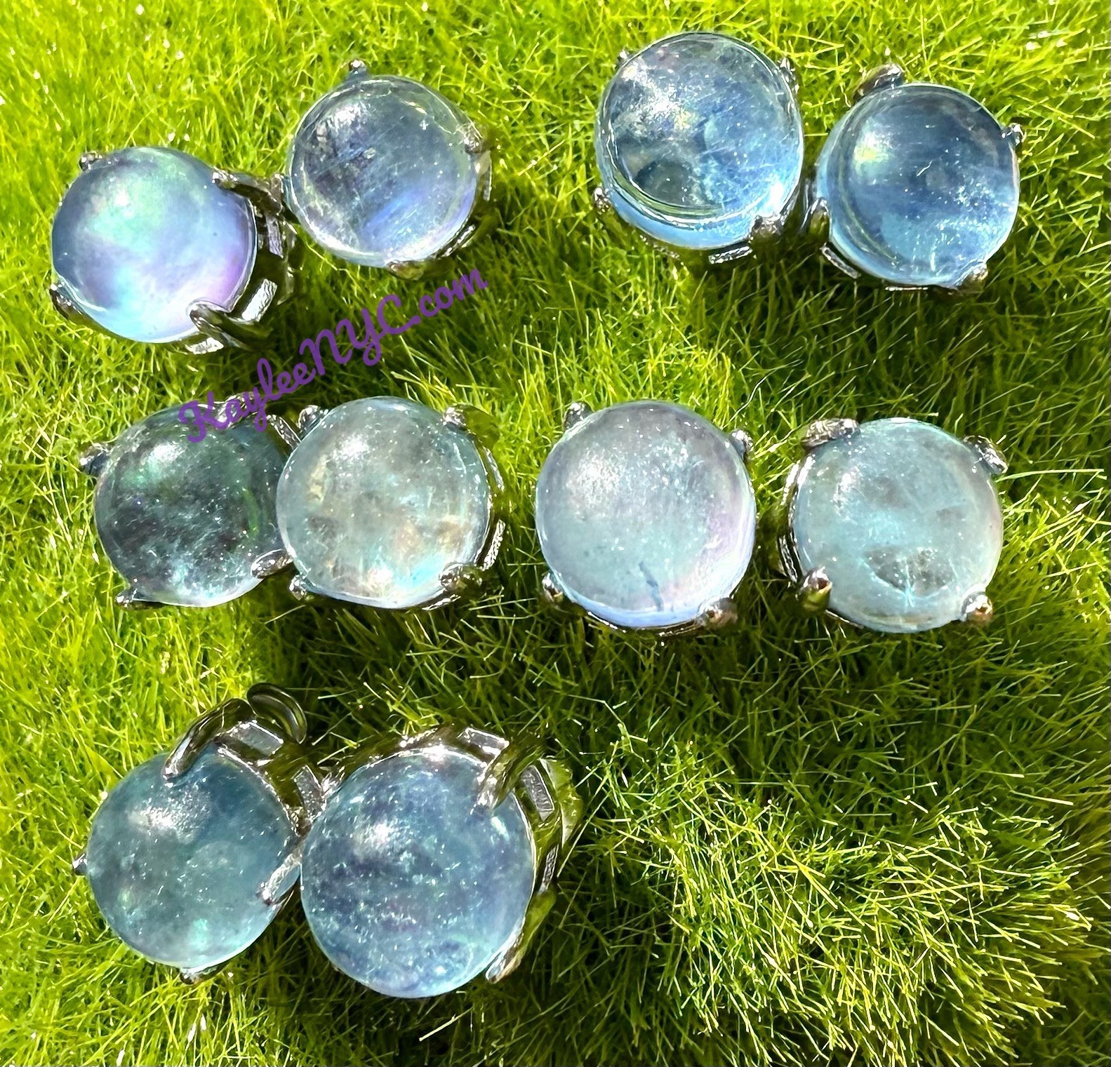 Wholesale Lot 5 Pairs Natural Aquamarine Sterling Silver 925 Studs 7mm
