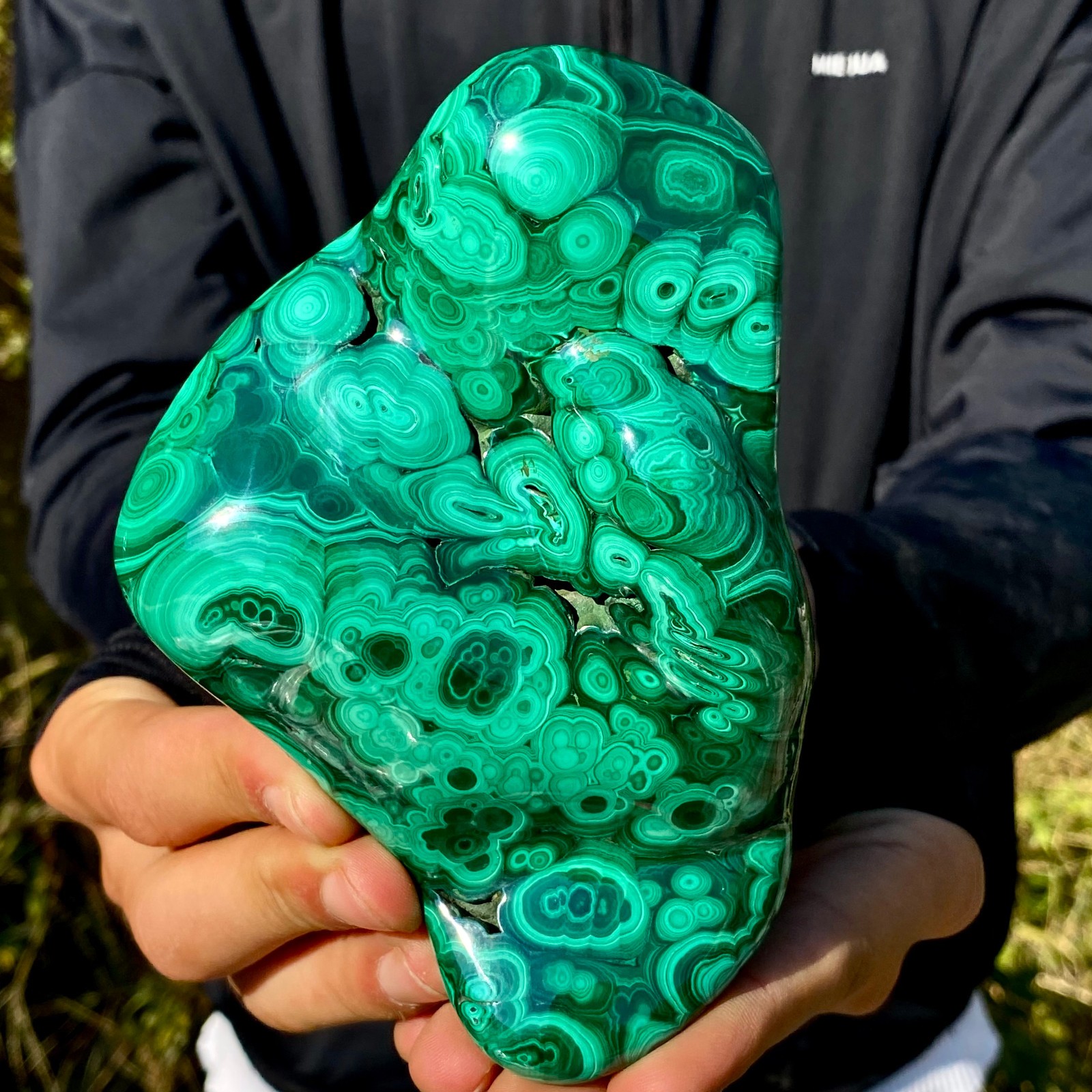 1.38LB Natural glossy Malachite egg transparent cluster rough mineral sample