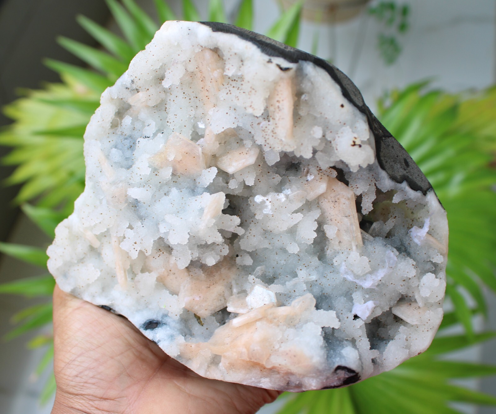 Stilbite Format With Milky Coral In Geode Natural Minerals Specimen #M75