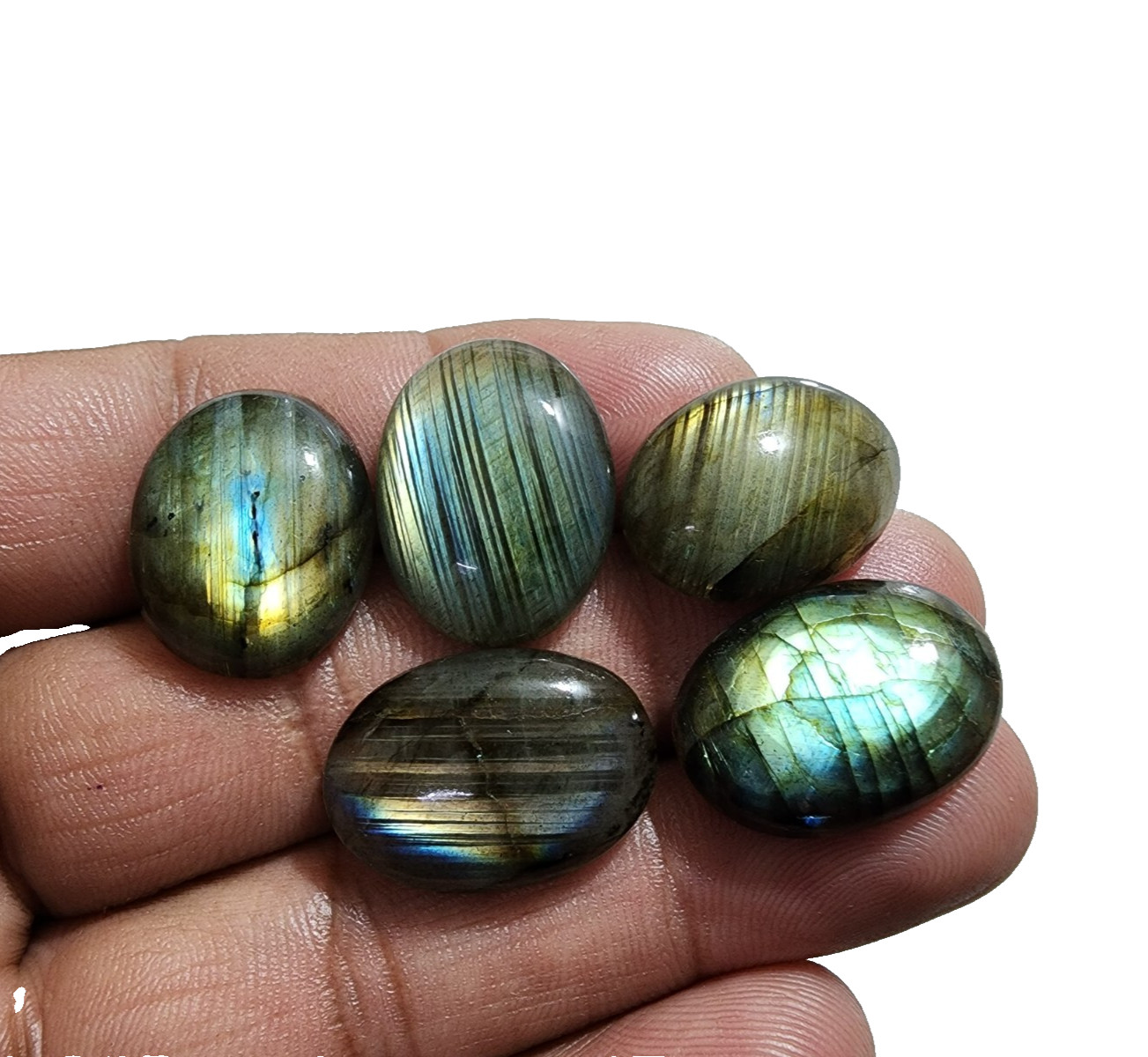 5 Pcs Multi Labradorite Cabochon Oval Shapes 91 Crt Loose Gemstone For Jewelry