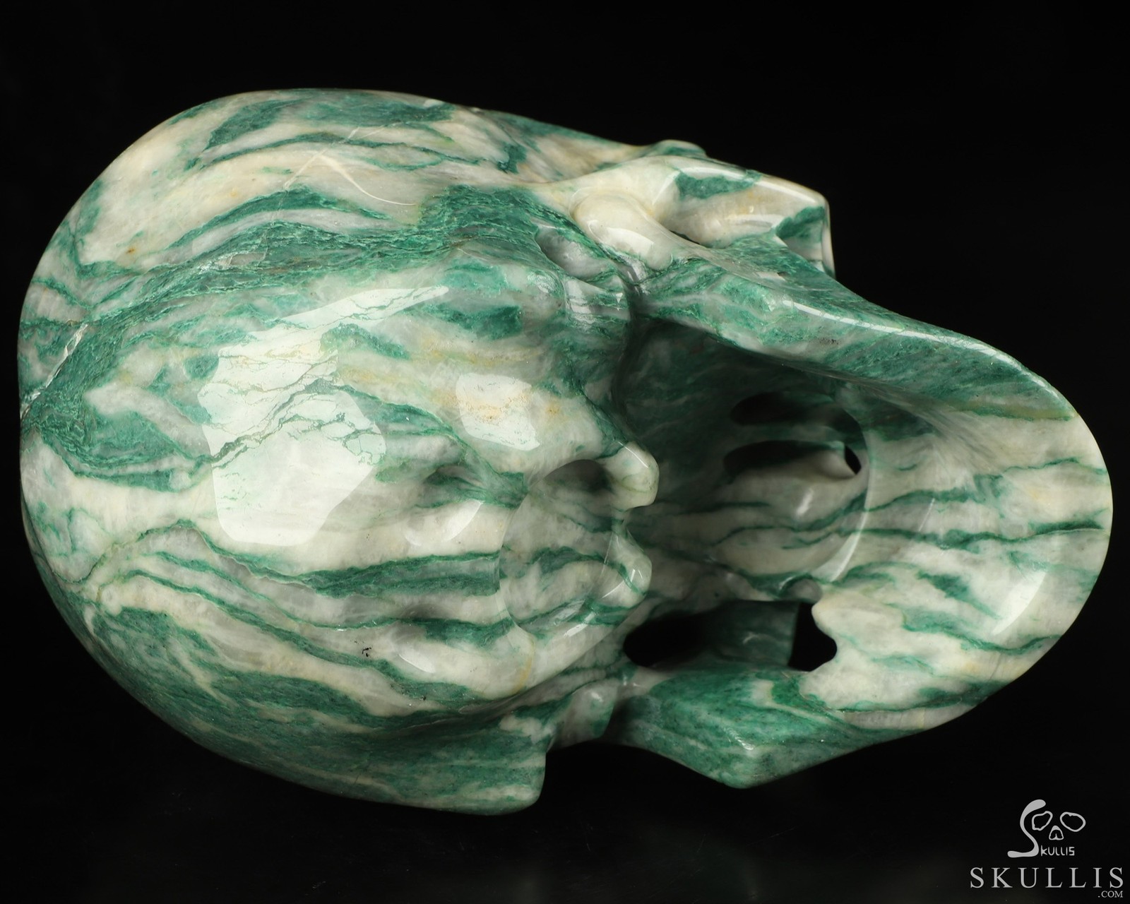 Super Realistic! Lifesized 7.0″ African Green Stone Hand Carved Crystal Skull