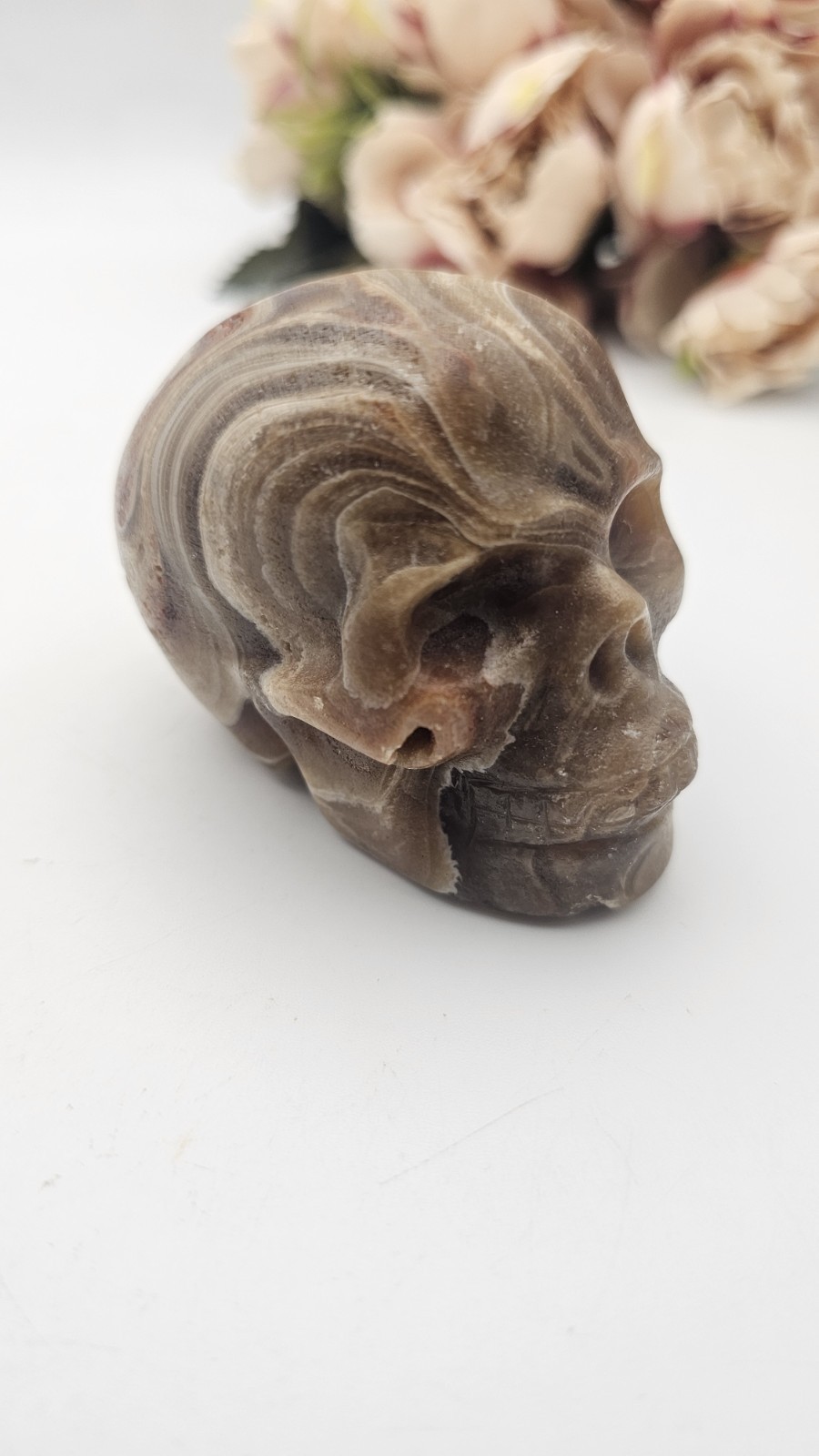 Chocolate Calcite crystal skull Carving 6.5cm 231g