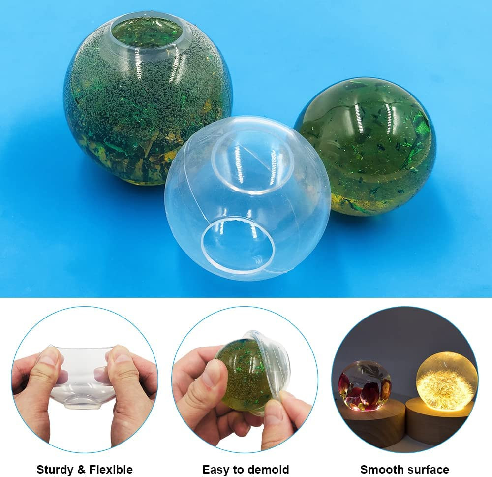 6 Pcs Sphere & Cube Resin Molds – Clear Silicone Epoxy Resin Molds for DIY Seam