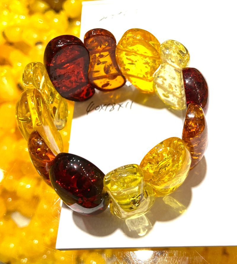 Certificate 40*18*11mm Natural multicolor Mexico Sky Blue Amber Bracelet