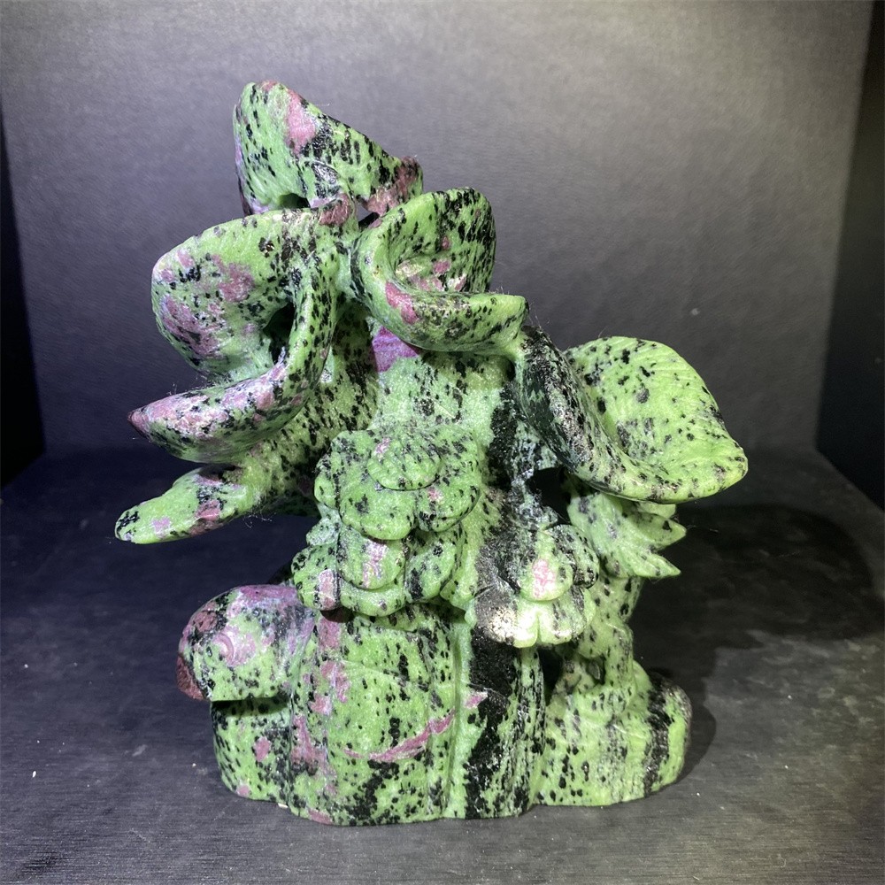 3.8LB 7″ Natural Ruby In Zoisite 9-Tailed Fox Statue Crystal Reiki Carving Decor