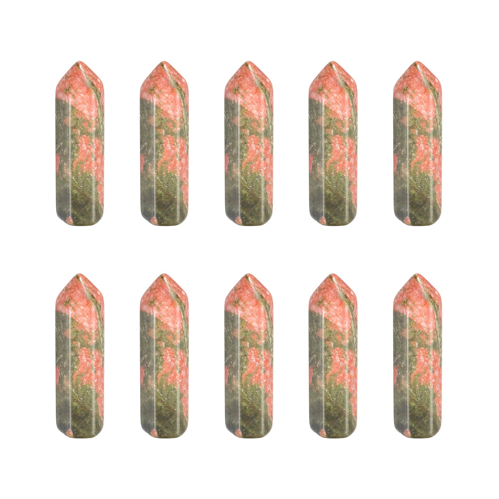 10Pcs, Crystals Wands 33x8mm Tree Agate for Chakra Meditation Pink-Green