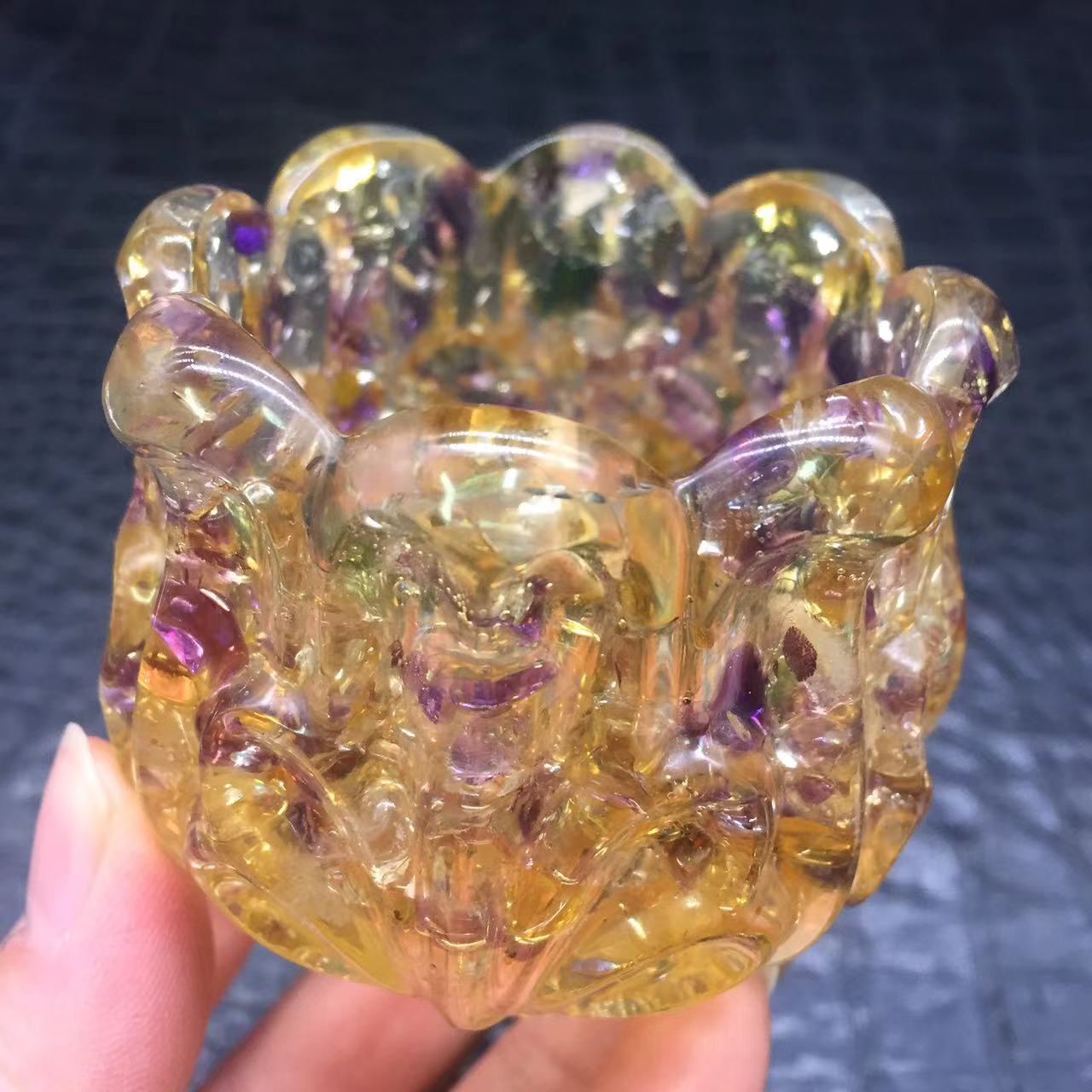 Natural Ametrine Quartz Crystal Resin Filled Brush Pot Gravel Healing Decora 1Pc