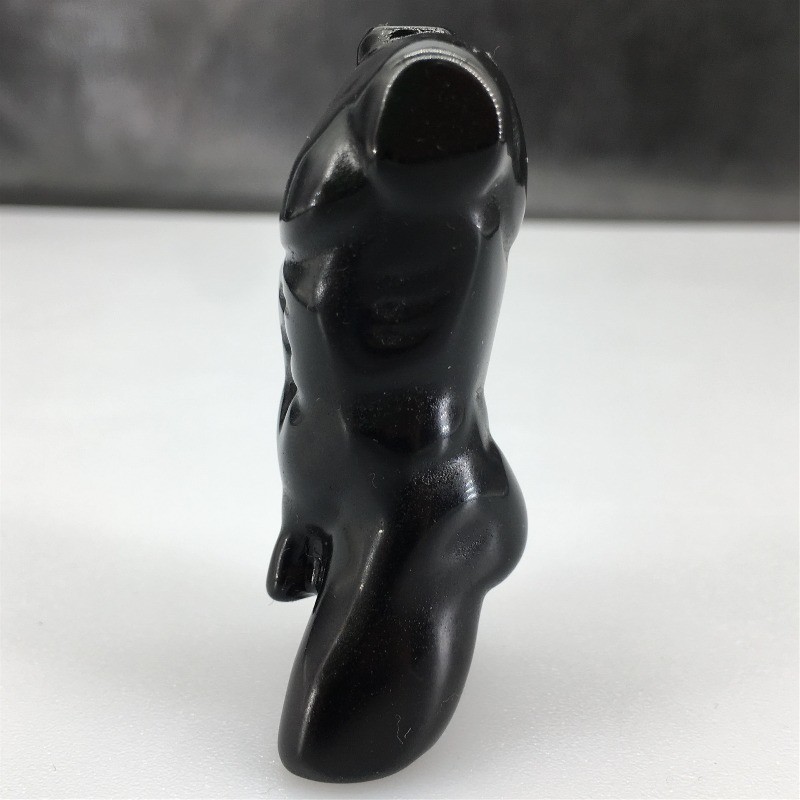 Natural Black Obsidian Male Torso Carving, Hand Carved Crystal Body Figurine