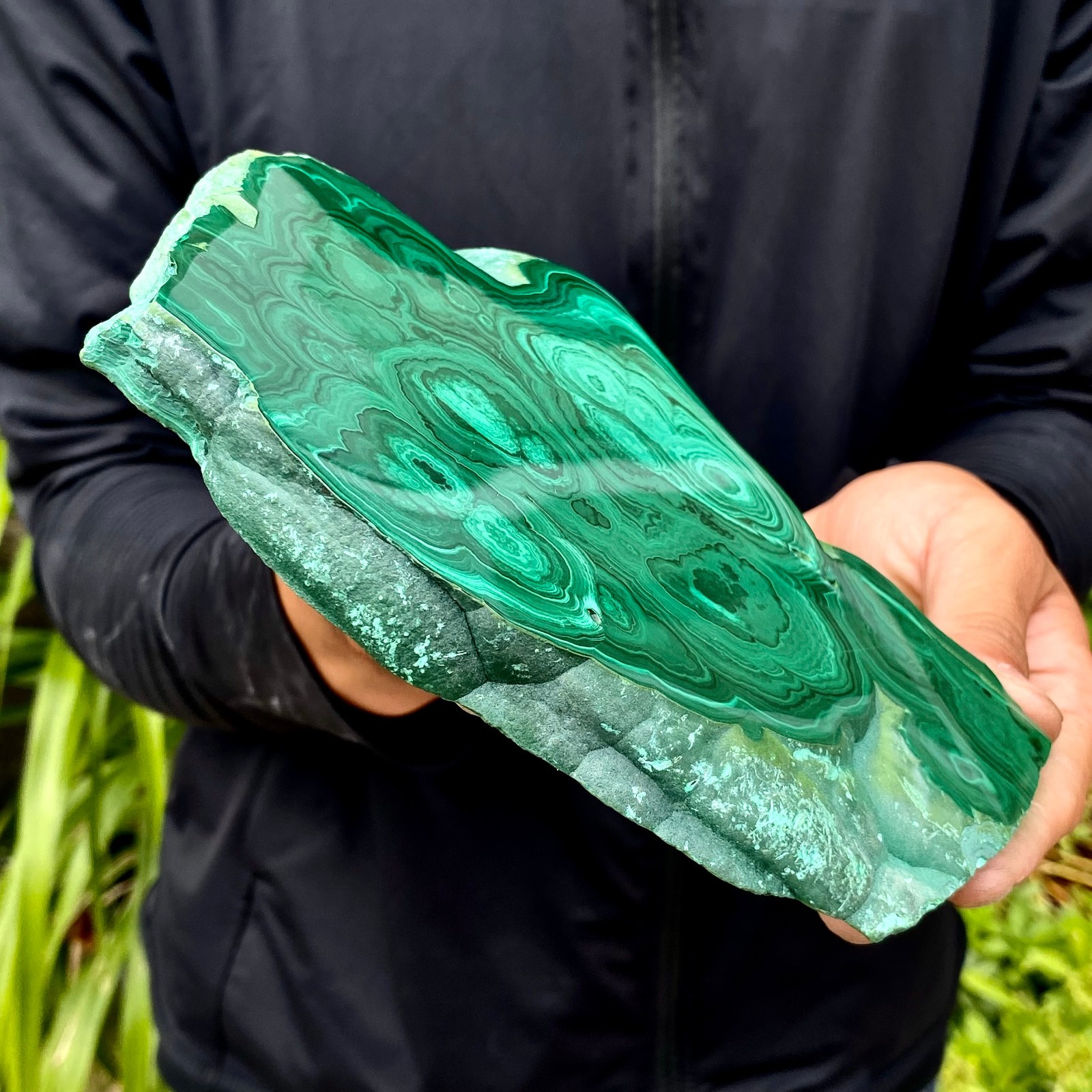 1.87LB Natural malachite slice quartz crystal luster mineral specimen