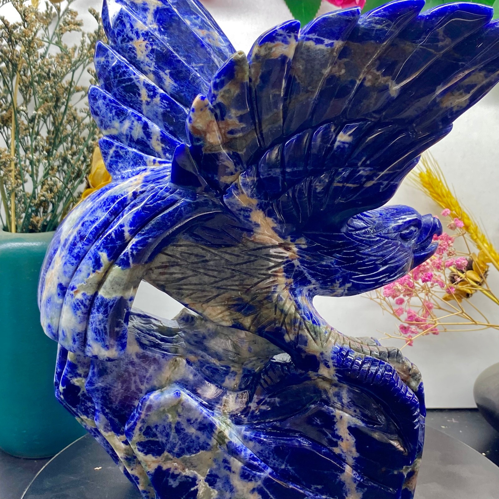 6.83LB Natural Blue Vein Stone Hand Carved Eagle Statue, Reiki Healing crystal