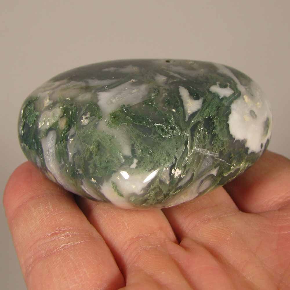 2.6″ GREEN MOSS AGATE Heart Gemstone Polished Palm Stone – India